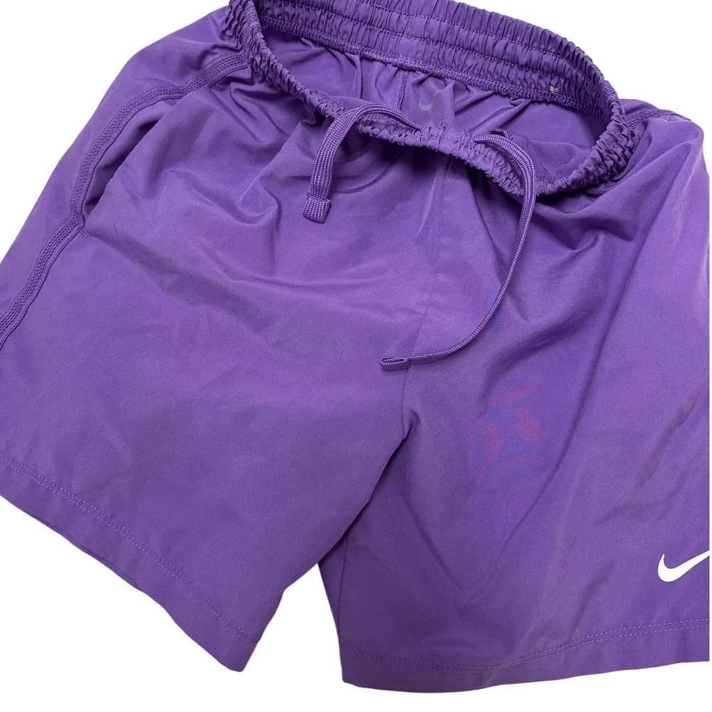 Nike Boys Kids Dri-FIT Athletic Shorts Purple Elastic Waist Drawstring Small S